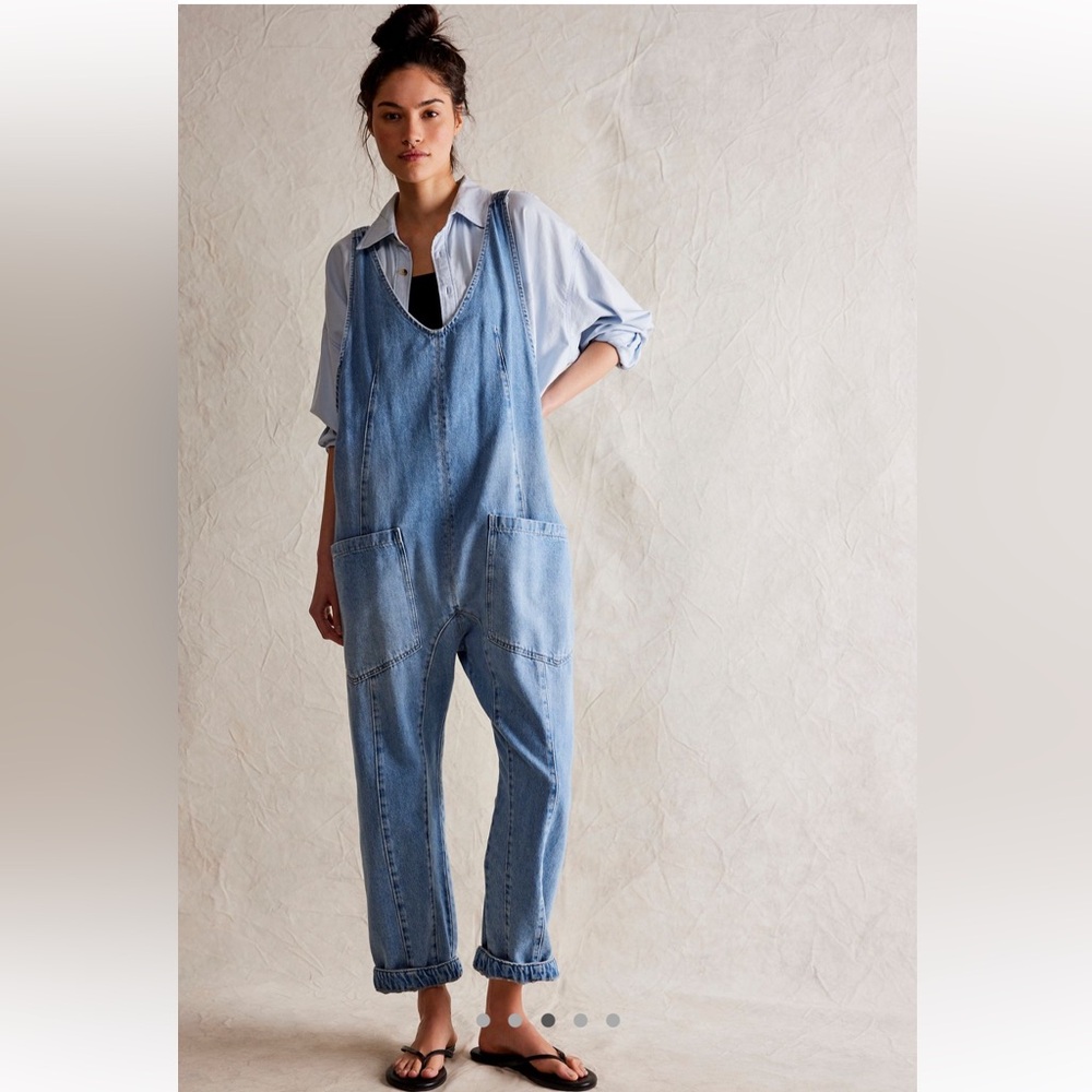 Free People High Roller Denim Jumpsuit, Small